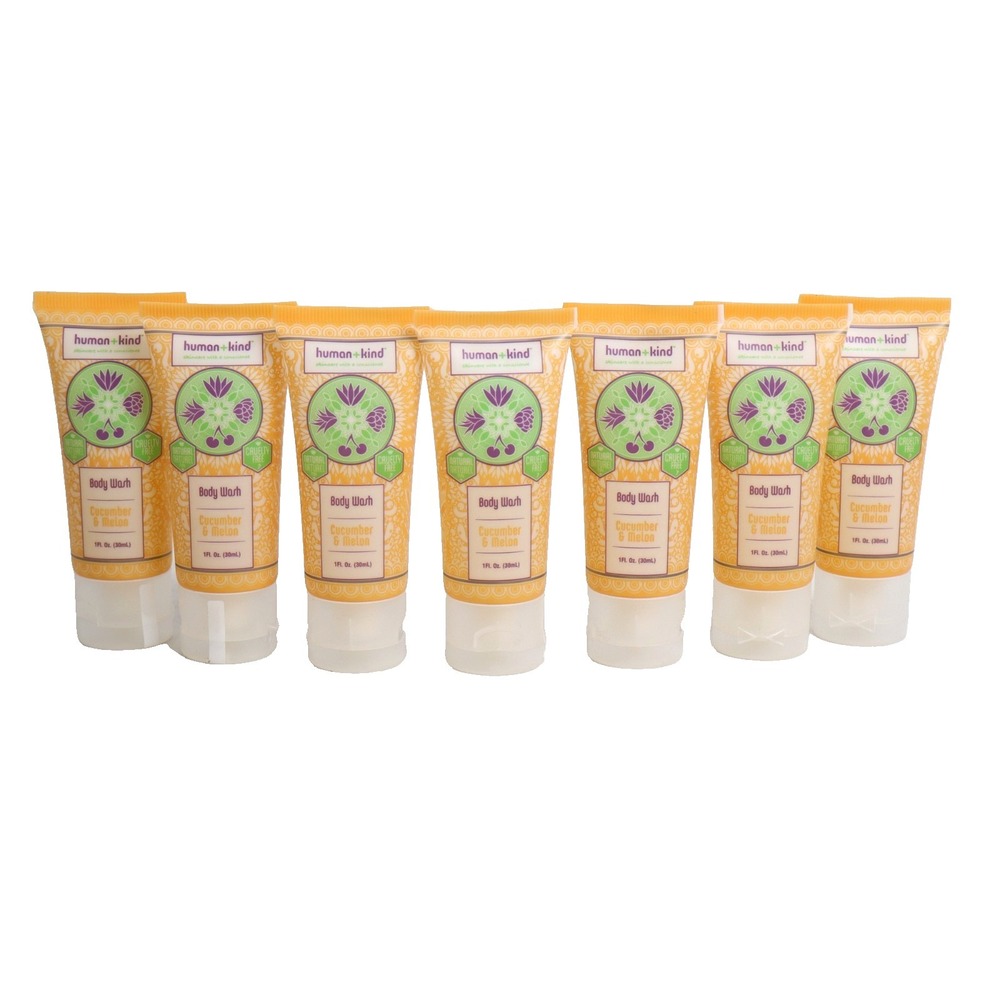 Human+Kind Body Wash,Cucumber & Melon, Case of 195 , 1 oz bottles, Travel Sized
